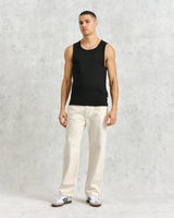 wax london Montague - Black Ribbed Organic Cotton Vest