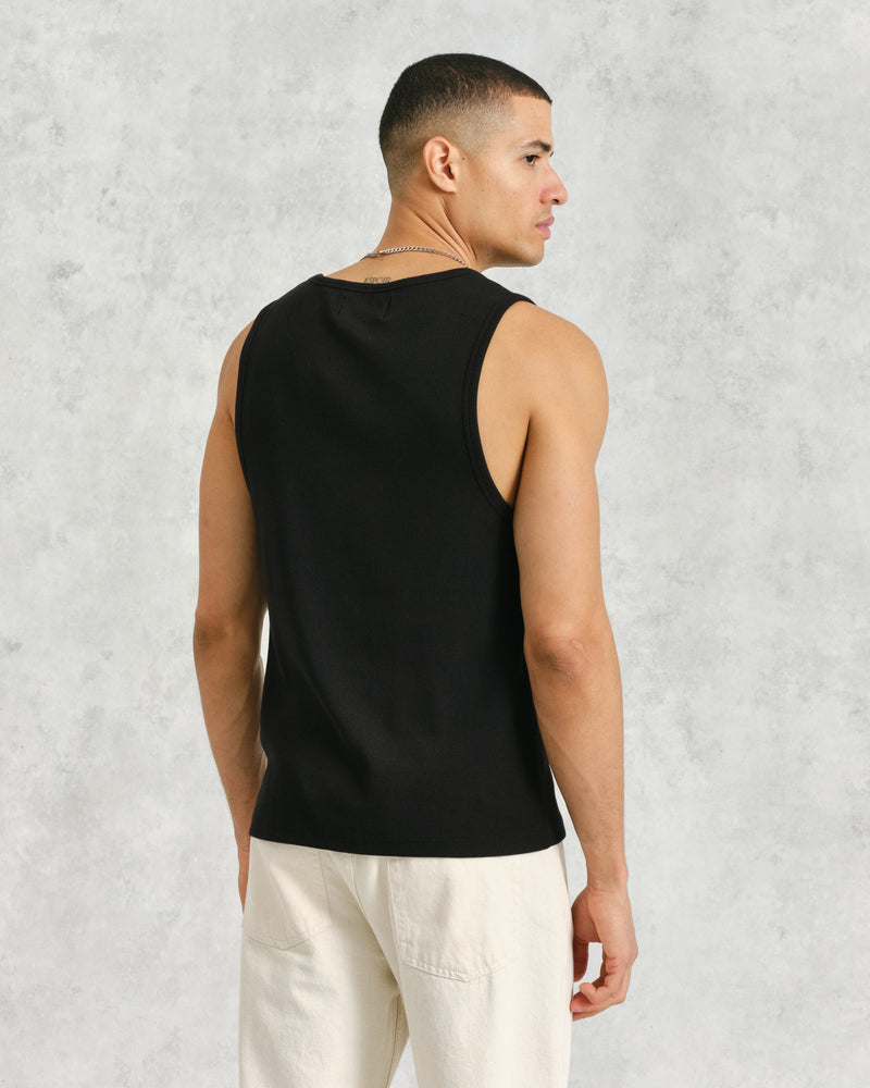 wax london Montague - Black Ribbed Organic Cotton Vest