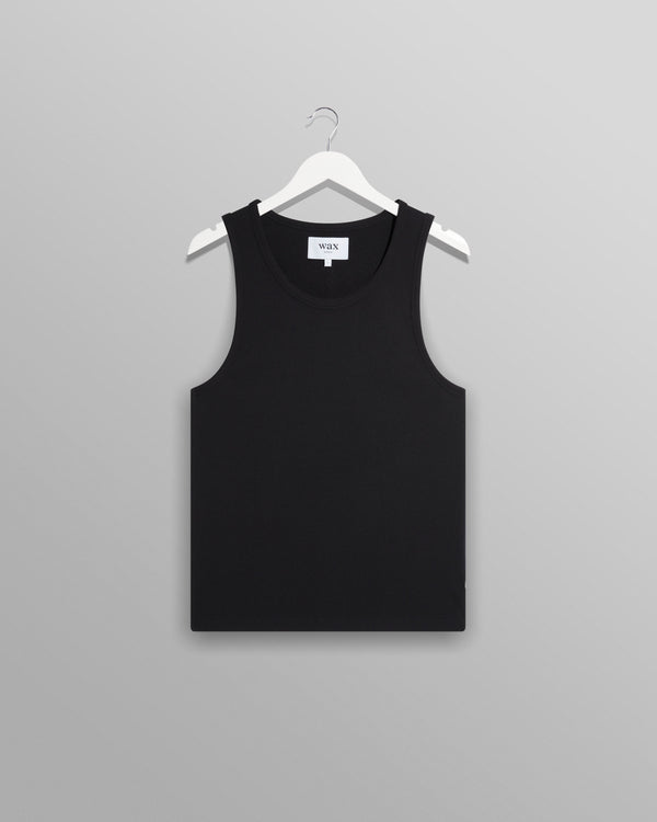 wax london men's Montague - Black Ribbed Organic Cotton Vest