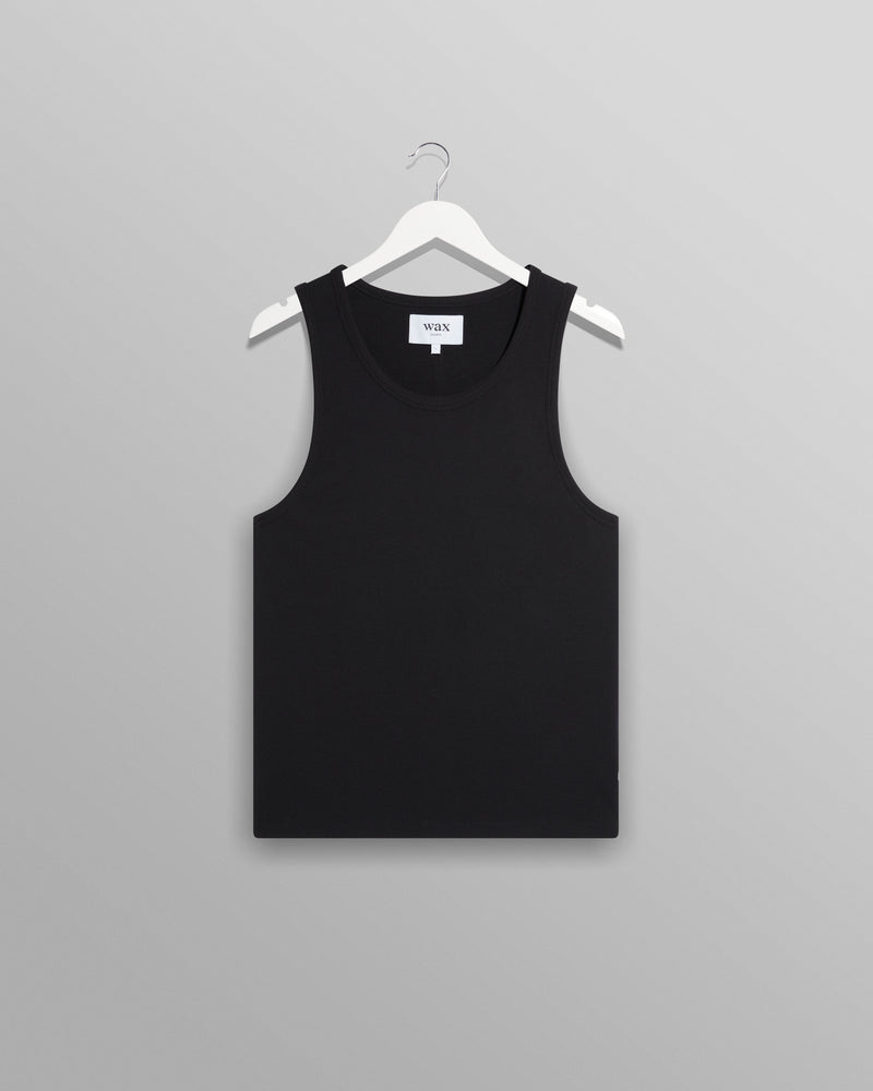 wax london Montague - Black Ribbed Organic Cotton Vest