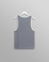 wax london Montague - Blue And Ecru Striped Ribbed Organic Cotton Vest