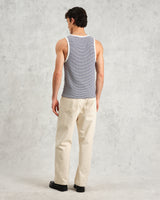 wax london Montague - Blue And Ecru Striped Ribbed Organic Cotton Vest