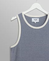 wax london Montague - Blue And Ecru Striped Ribbed Organic Cotton Vest