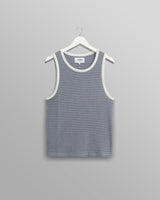 wax london Montague - Blue And Ecru Striped Ribbed Organic Cotton Vest