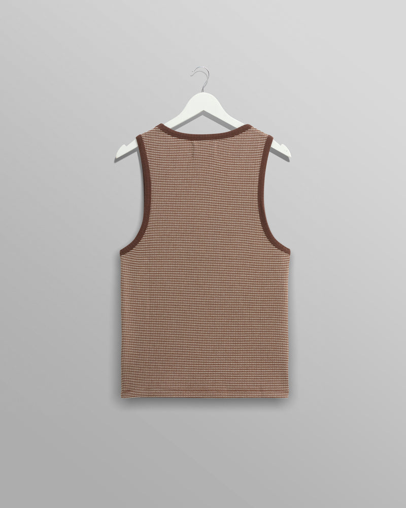 wax london Montague - Brown And Ecru Striped Ribbed Organic Cotton Vest