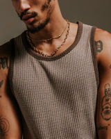 wax london Montague - Brown And Ecru Striped Ribbed Organic Cotton Vest