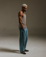 wax london Montague - Brown And Ecru Striped Ribbed Organic Cotton Vest