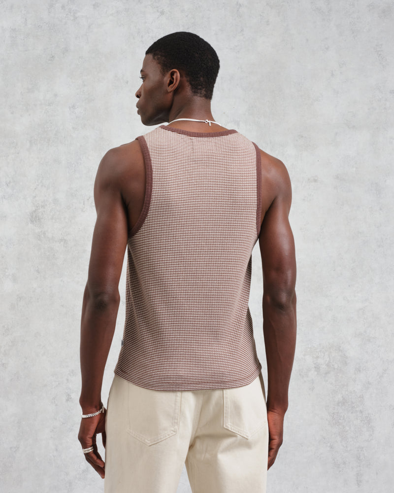 wax london Montague - Brown And Ecru Striped Ribbed Organic Cotton Vest