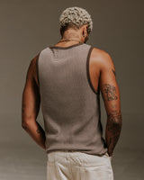 wax london Montague - Brown And Ecru Striped Ribbed Organic Cotton Vest