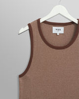 wax london Montague - Brown And Ecru Striped Ribbed Organic Cotton Vest