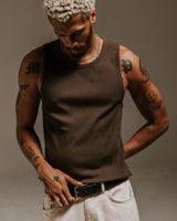 wax london Montague - Brown Ribbed Organic Cotton Vest