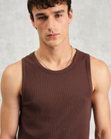 wax london Montague - Brown Ribbed Organic Cotton Vest