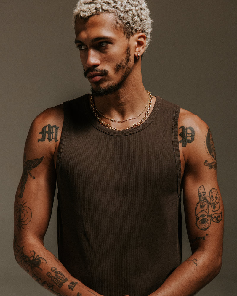wax london Montague - Brown Ribbed Organic Cotton Vest