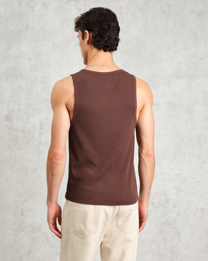 wax london Montague - Brown Ribbed Organic Cotton Vest