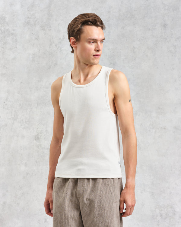 wax london Montague - Ecru Ribbed Organic Cotton Vest