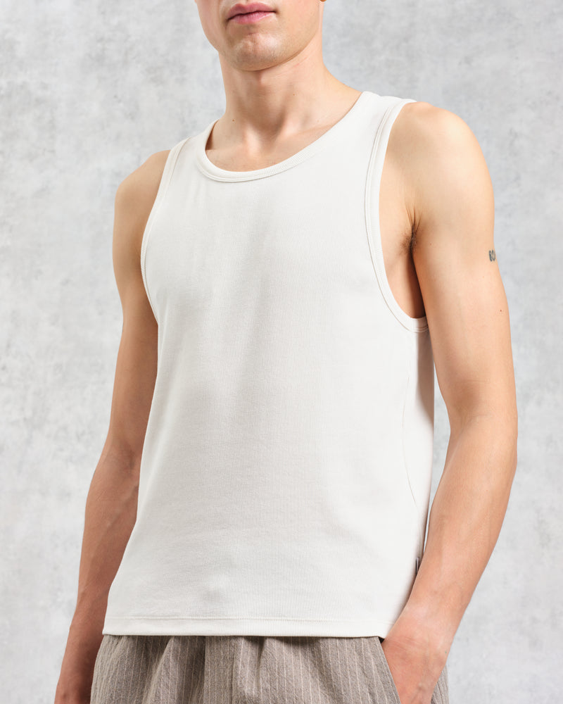 wax london Montague - Ecru Ribbed Organic Cotton Vest