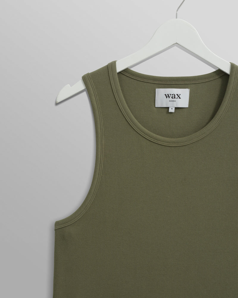 wax london Montague - Khaki Ribbed Organic Cotton Vest