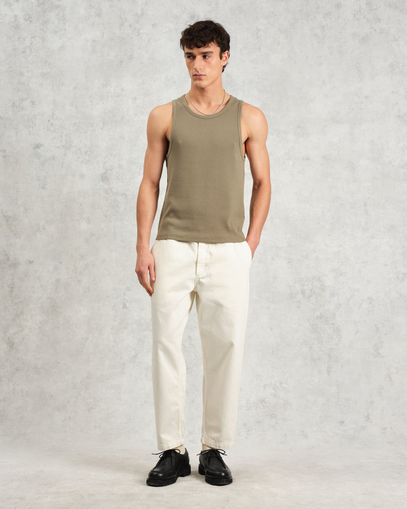 wax london Montague - Khaki Ribbed Organic Cotton Vest