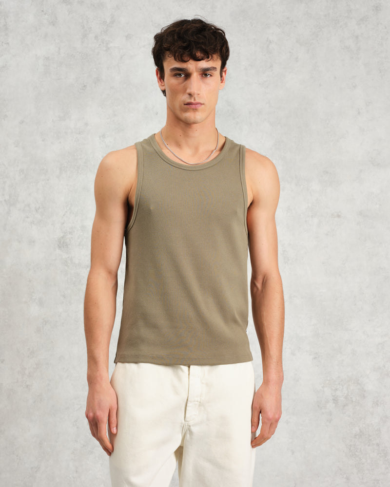 wax london Montague - Khaki Ribbed Organic Cotton Vest