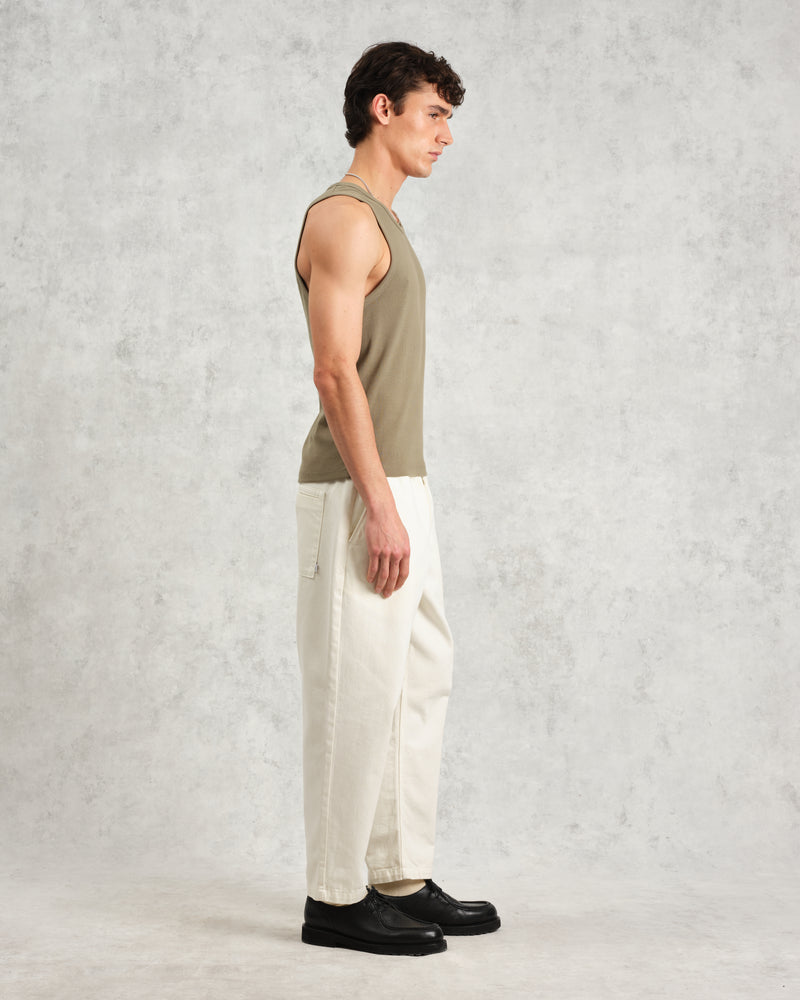 wax london Montague - Khaki Ribbed Organic Cotton Vest