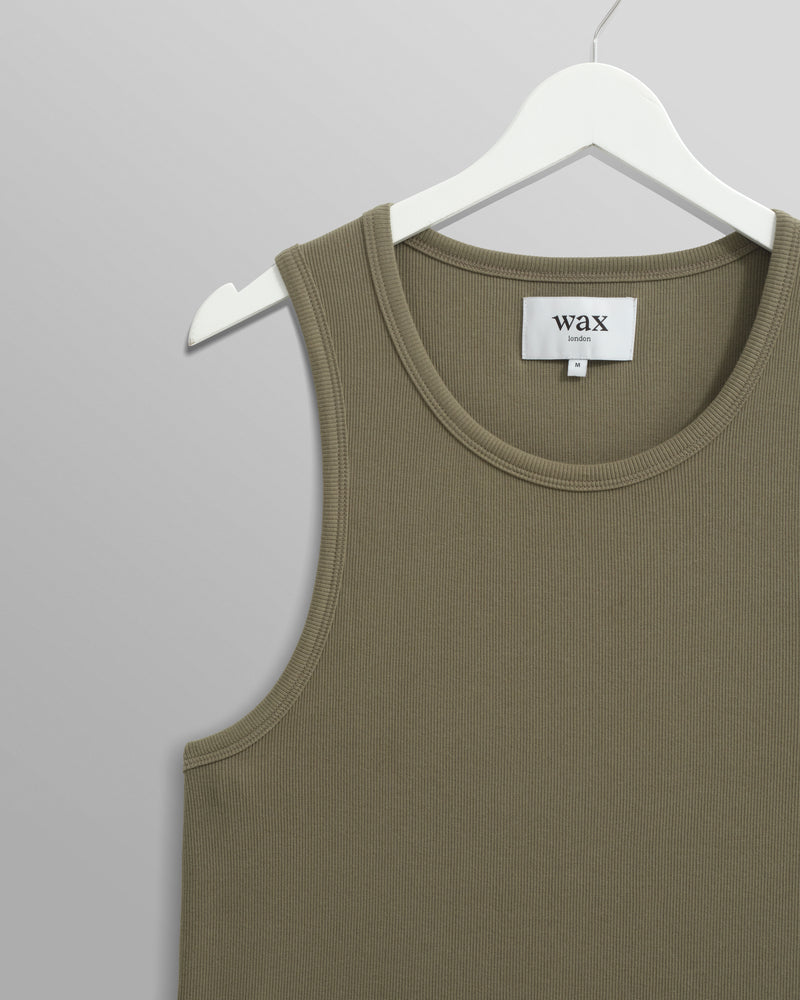 wax london Montague - Khaki Ribbed Organic Cotton Vest