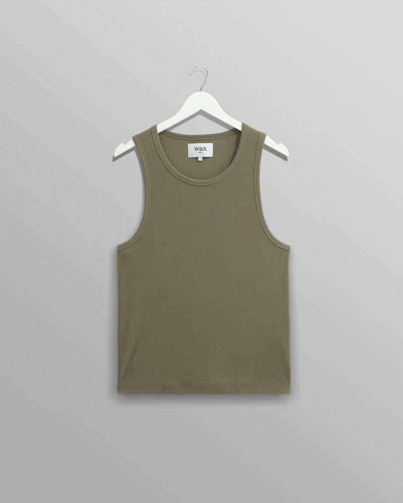 wax london Montague - Khaki Ribbed Organic Cotton Vest