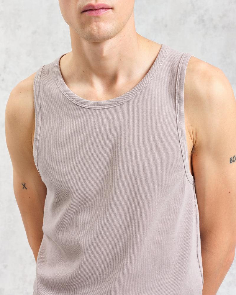 wax london Montague - Taupe Grey Ribbed Organic Cotton Vest