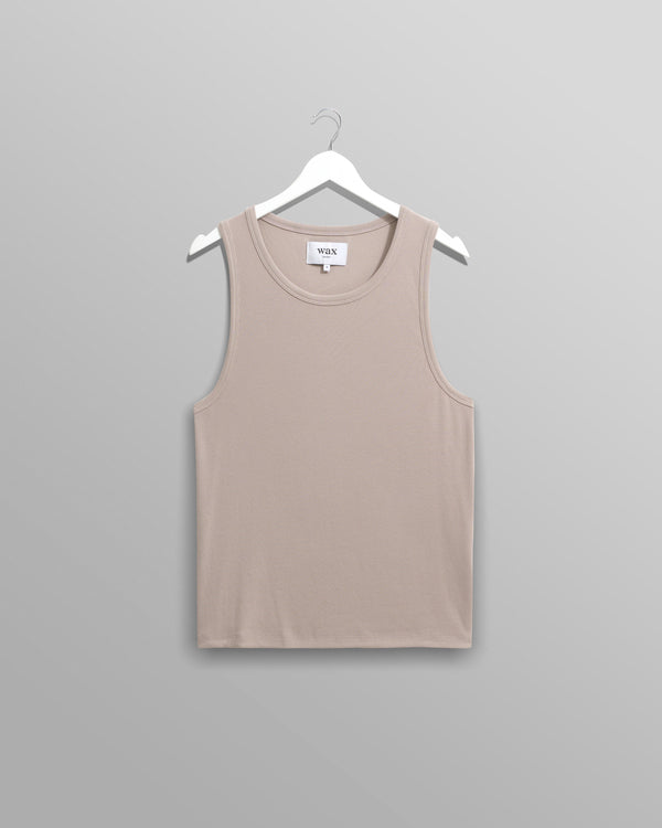 wax london Montague - Taupe Grey Ribbed Organic Cotton Vest