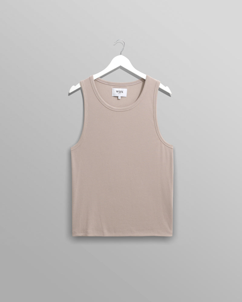 wax london Montague - Taupe Grey Ribbed Organic Cotton Vest