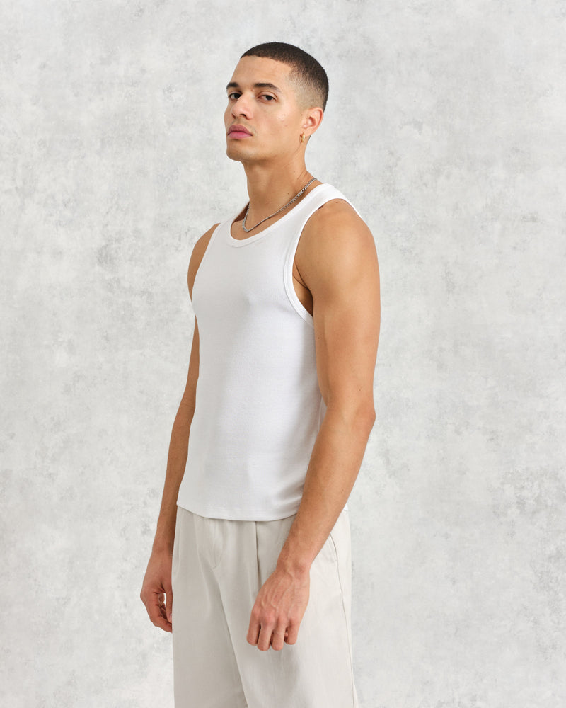 wax london Montague - White Ribbed Organic Cotton Vest