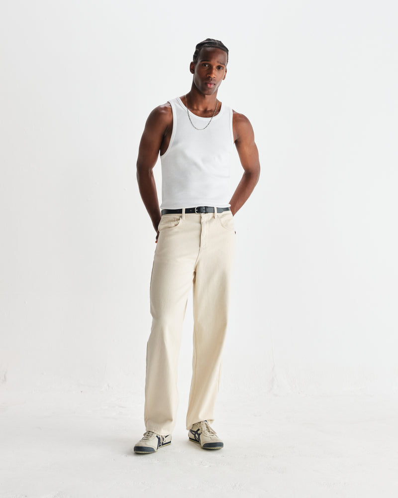 wax london men's Montague - White Ribbed Organic Cotton Vest