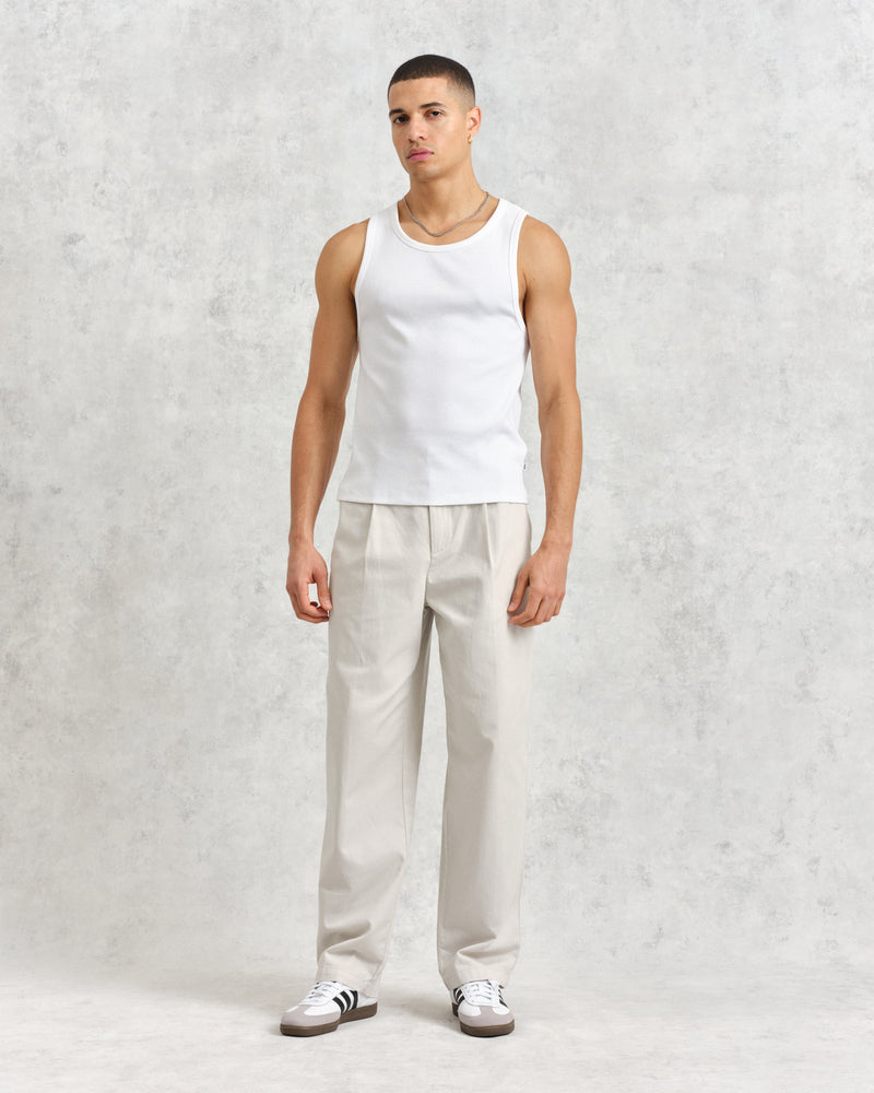 wax london Montague - White Ribbed Organic Cotton Vest