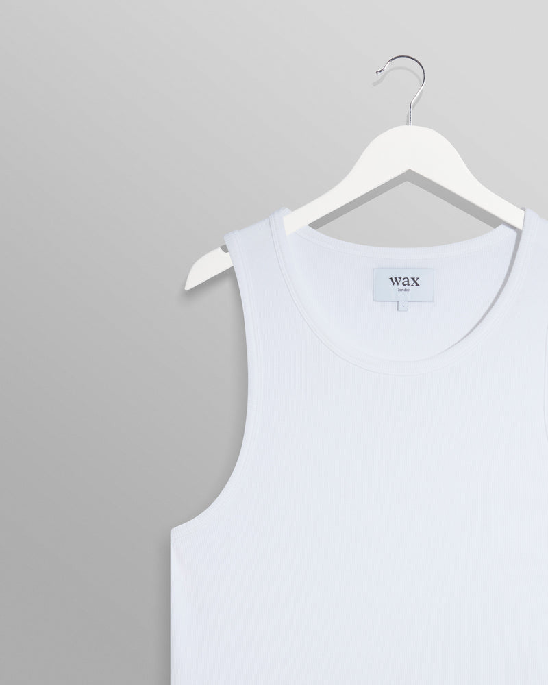 wax london men's Montague - White Ribbed Organic Cotton Vest