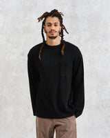 wax london Moore - Black Organic Waffle Textured Cotton T-Shirt