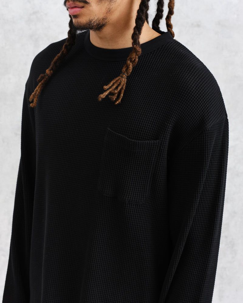 wax london Moore - Black Organic Waffle Textured Cotton T-Shirt