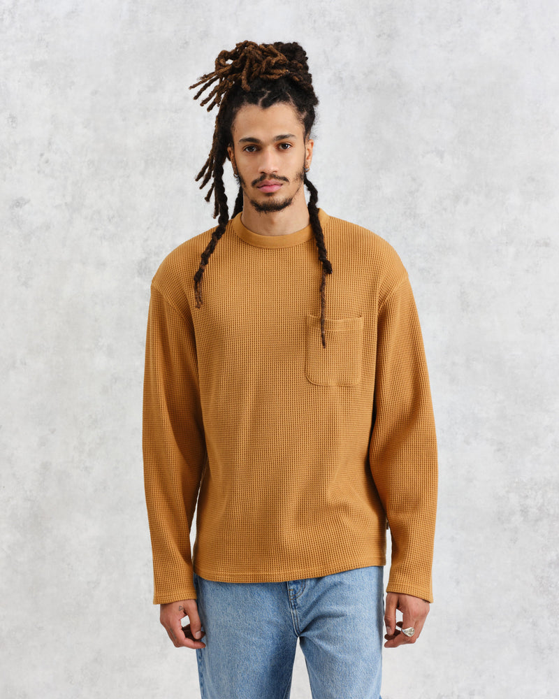 wax london Moore - Mustard Organic Waffle Textured Cotton T-Shirt