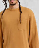 wax london Moore - Mustard Organic Waffle Textured Cotton T-Shirt