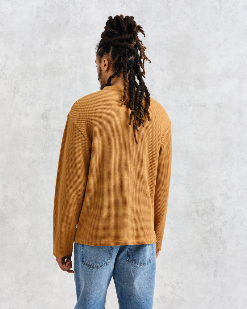 wax london Moore - Mustard Organic Waffle Textured Cotton T-Shirt