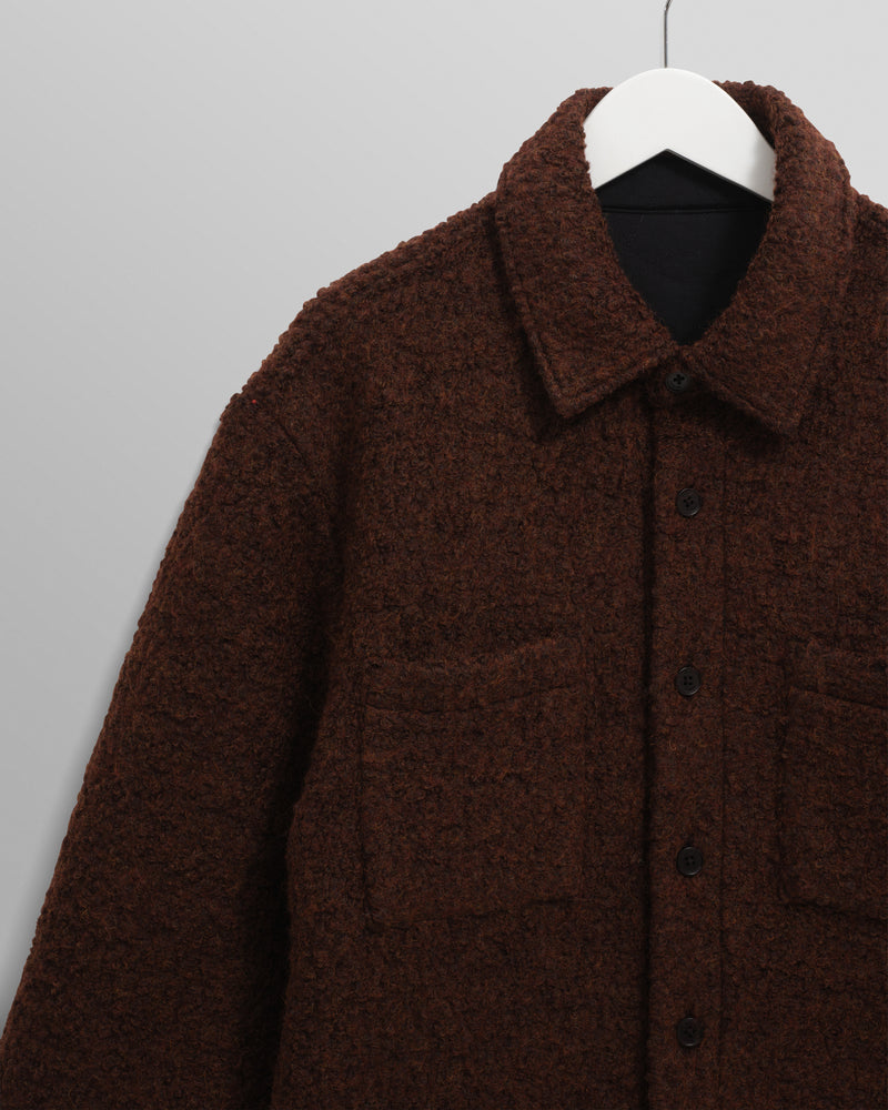 wax london men's Mount - Brown Reversible Bobble Wool Overshirt