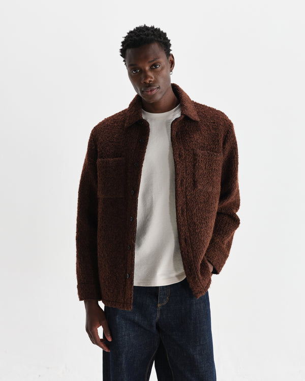 wax london men's Mount - Brown Reversible Bobble Wool Overshirt