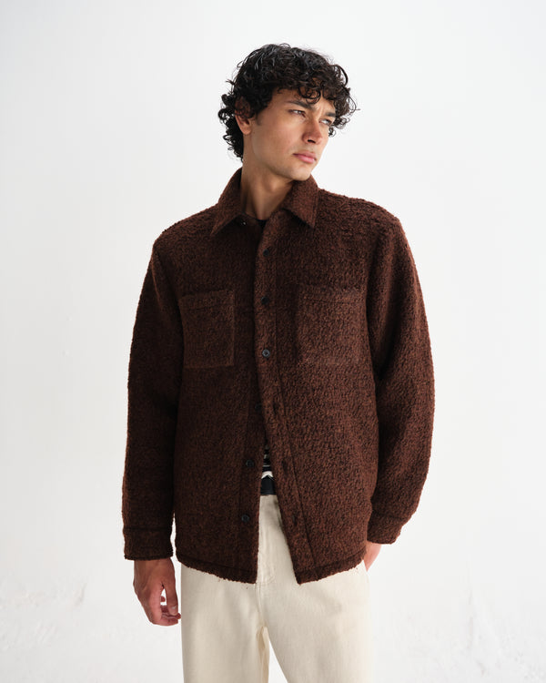 wax london men's Mount - Brown Reversible Bobble Wool Overshirt