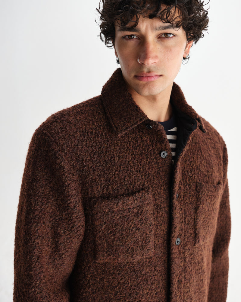 wax london men's Mount - Brown Reversible Bobble Wool Overshirt