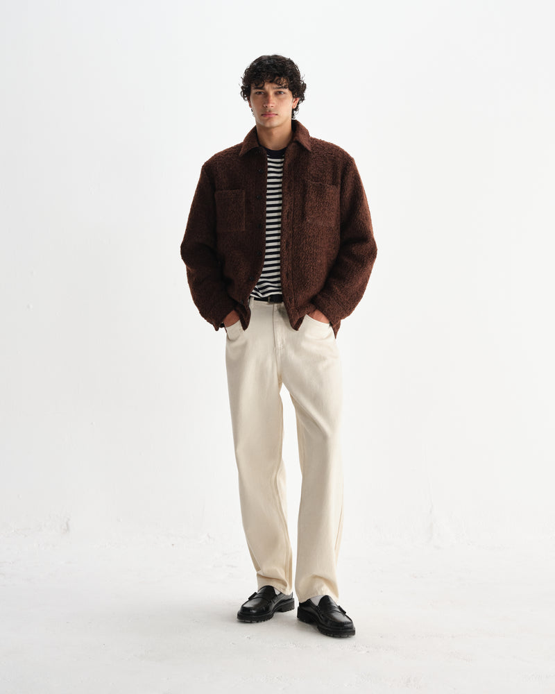 wax london men's Mount - Brown Reversible Bobble Wool Overshirt