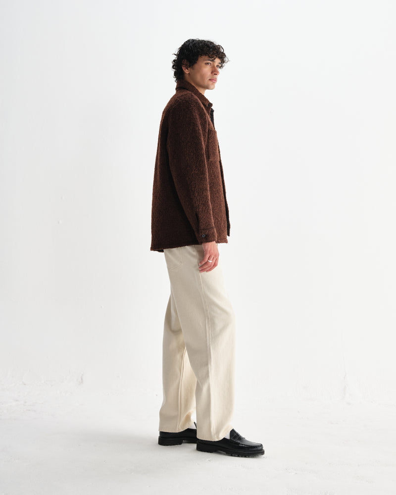 wax london men's Mount - Brown Reversible Bobble Wool Overshirt