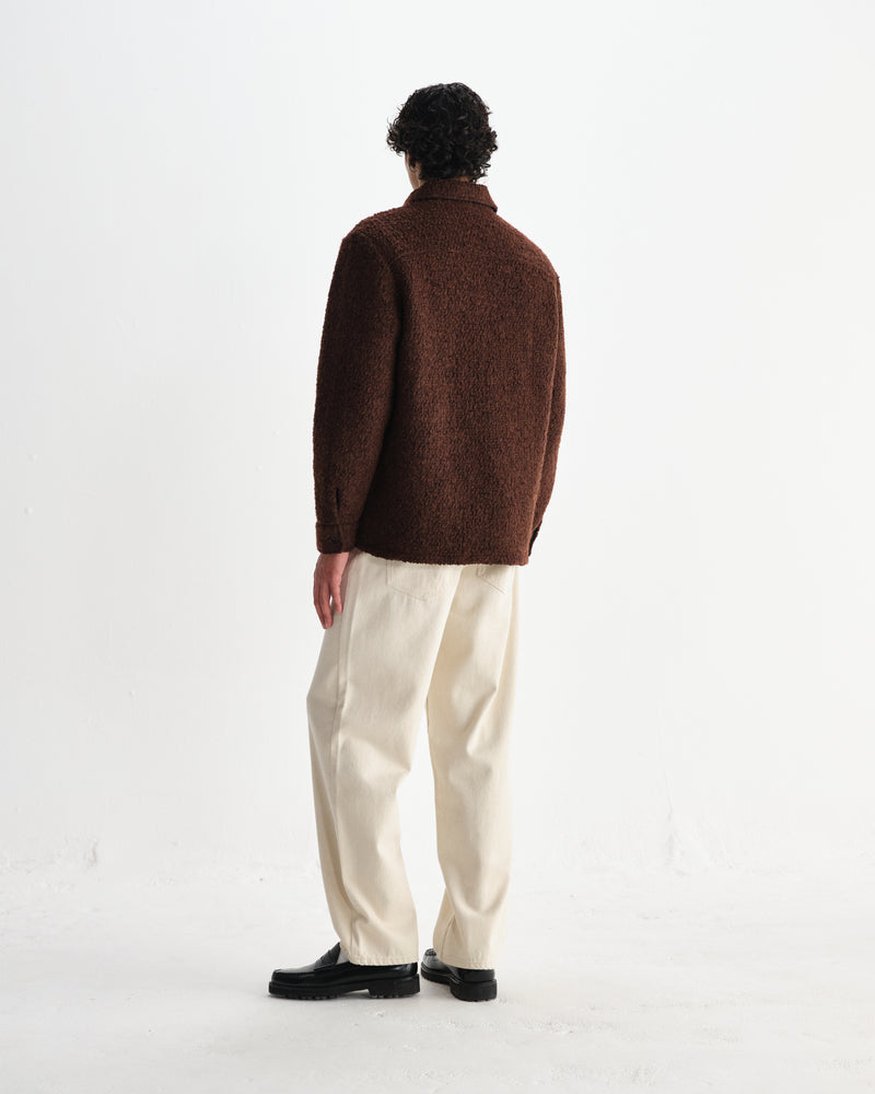wax london men's Mount - Brown Reversible Bobble Wool Overshirt