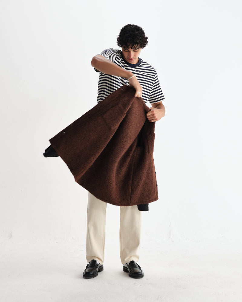 wax london men's Mount - Brown Reversible Bobble Wool Overshirt