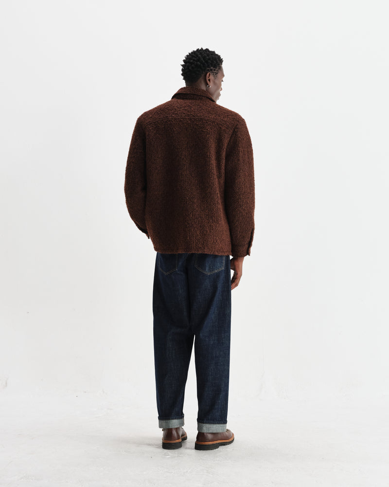 wax london men's Mount - Brown Reversible Bobble Wool Overshirt