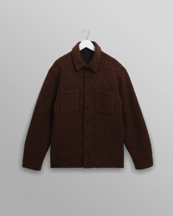wax london men's Mount - Brown Reversible Bobble Wool Overshirt