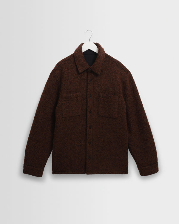 wax london men's Mount - Brown Reversible Boucle Wool Overshirt