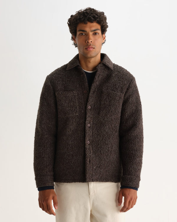 wax london men's Mount - Dusty Brown Reversible Boucle Wool Overshirt